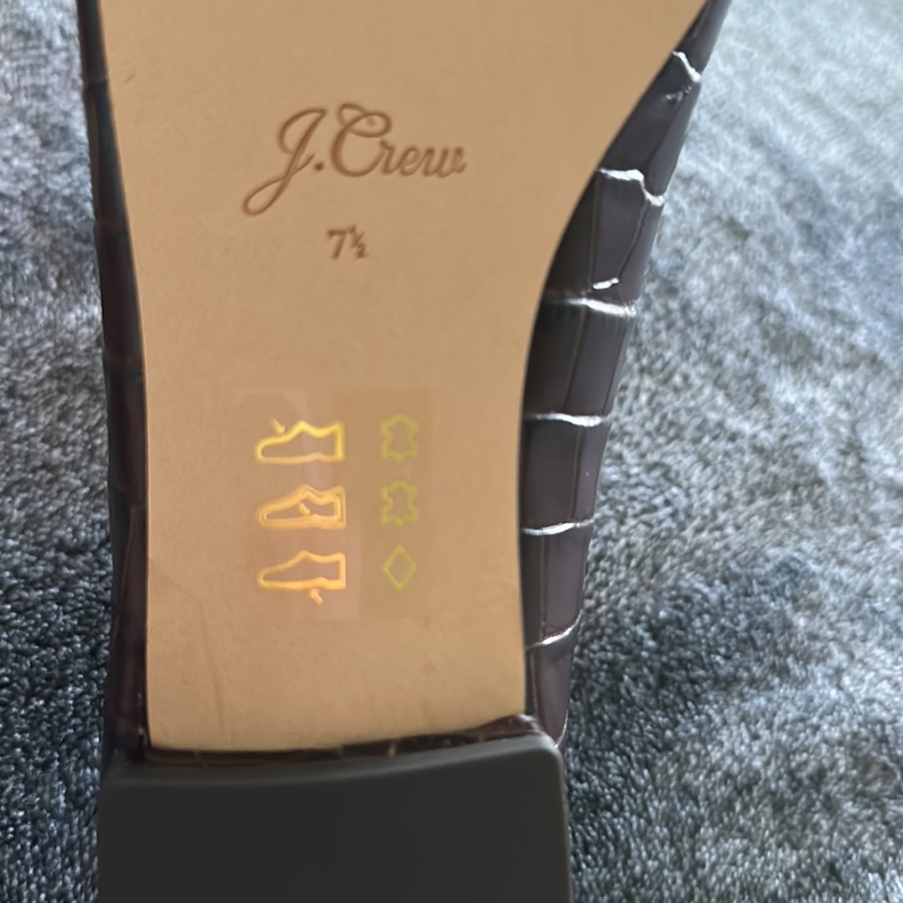 J. Crew Dark Brown Croc-Embossed Leather Flats - Picture 8 of 9